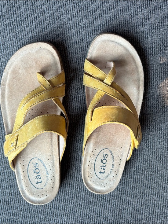 Taos Footwear Shoes - Taos Footwear Mustard Yellow Leather Crossover Slide Sandals